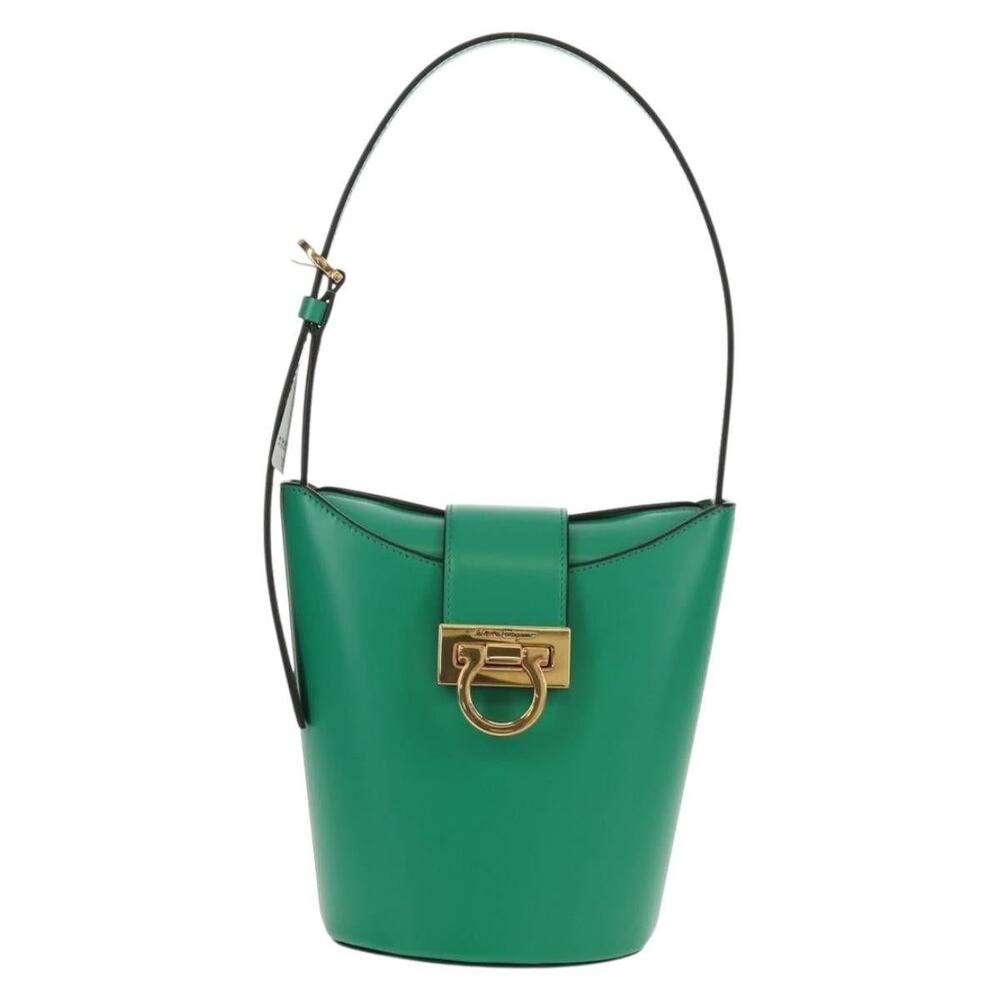 Salvatore Ferragamo Leather Trifoglio Gancini Handbag Green